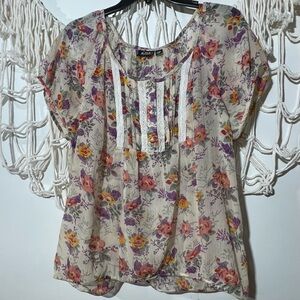 a.n.a Floral Print Sheer Blouse Boho Revival Soft Girl Fairycore Cottagecore PXL